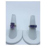 10K AMETHYST AND DIAMOND RING RECTANGLE CENTER