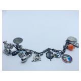 CHARM BRACELET W/ 6 STERLING CHARMS, BRACELET IS