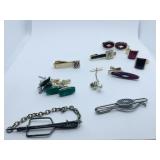 CUFF LINK AND TIE TACK SET TRIANGLE INSET,