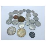 GROUP INCLUDES US 1943 PENNY, CANADIAN QUARTERS