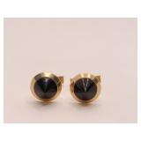 14K GOLD CUFF LINKS CONE SHAPE BLACK ONYX -