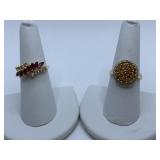 RINGS: ROUND CITRIN W/ DIAMOND SURROUND SZ. 7.5 &