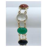 SCARAB BRACELET W/ 7 CARVED STONES 14K GOLD