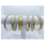 6 BANGLE GOLD TONE BRACELETS