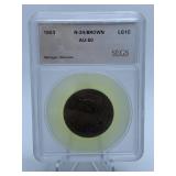 1853 LARGE ONE CENT - GRADED N-24/BROWN AU-50