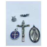 STERLING CROSS AND PINS 31.8 GRAMS