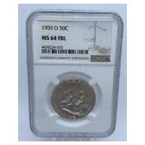 1959 D - LIBERTY HALF - GRADED MS 64 FBL