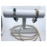 GROUP OF UNMARKED JEWELRY 28" LONG MAN-MADE
