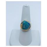 14K GOLD LAPIS AND GOLD RING SZ. 8.5 - 9.50 GRAMS
