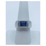 18K WHITE GOLD RING TANZANITE EMERALD CUT STONE