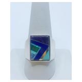 RING MULTI-STONE RECTANGULAR INLAY STERLING