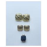 14K GOLD EARRING 2 PAIRS AND 14K CARVED STONE