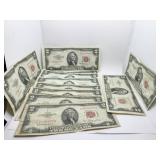 (12) TWO DOLLAR BILLS 1953 INCL. A & B