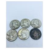 (1) BARBER QUARTER 1914 D, (5) WASHINGTON HEAD