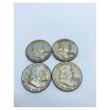 (4) FRANKLIN SILVER HALF DOLLARS 1954, 1957,