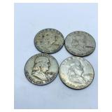 (4) FRANKLIN SILVER HALF DOLLARS 1952, 1952-D,