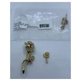 14K ROSE PIN, ROSE PENDANT AND PIERCED SETTING