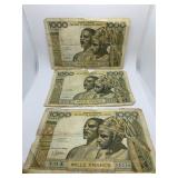 (3) WESTERN AFRICA 1000 V.82 K MILLIE FRANCS #