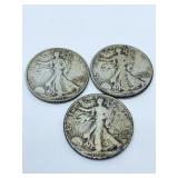 (3) SILVER HALF DOLLARS 1942, 1942-S, 1942-D