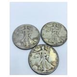 (3) SILVER HALF DOLLARS 1943, 1944, 1945