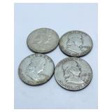(4) FRANKLIN SILVER HALF DOLLARS 1950, 1950-D,