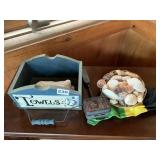 SEASHELLS, WOODEN BOX, ETC.