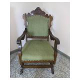 ANTIQUE PLATFORM ROCKER GREEN UPHL. W/ TACK