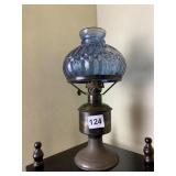 OIL LAMP BLUE GLASS GLOBE 11" H