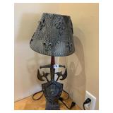 SWORD AND SHEILD LAMP WITH METAL SHADE, 25"