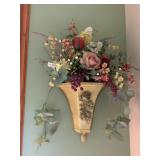 FLOWERS IN GLASS VASE 12" H, WREATH, 1 TIN WALL