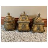 3 DECORATIVE JARS W/ LIDS