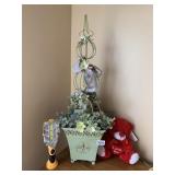 25" H TIN VASE W/ ARRANGEMENT, LOVE BEAR ETC.