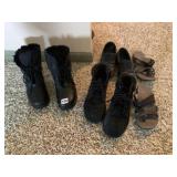 8 M BLACK BOOT TOTES, LOW 8 WIDE BOOKS, SHOES AND