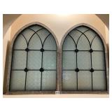 GLASS ARCH TOP WINDOWS WOOD FRAME 25" X 16.5"