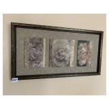 ROSES ON CANVAS OPEN BRONZE FINISH FRAME 14" X