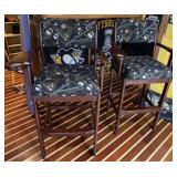 TWO HIGH BACKED BILLIARD THEMED BAR CHAIRS WITH