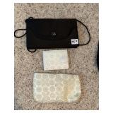 CROSS BODY BLACK PURSE, WHITE WALLET AND BEIGE