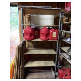 WOOD W/ METAL FRAME SHELF UNIT LOCATED IN BACK