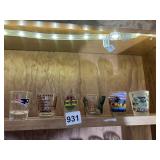 ASSORTED SHOT GLASSES, PATRIOTS, CURACAO,