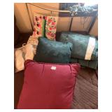 (2) 84" DRAPE PANELS AND ACCENT PILLOWS, SLIPPERS