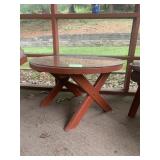 RED WOOD CHAIR AND GLASS TOP RED WOOD TABLE