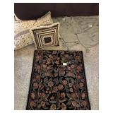 AREA RUG, PILLOWS, CURTAINS
