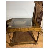 WOOD AND GLASS VINTAGE SIDE TABLE 21" X 22" X 27"