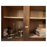COOKBOOKS, SALAD DRESSING JAR, GLASS BOWLS
