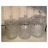 GLASS SET OF 3 CANISTERS W/ LIDS