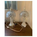 PAIR OF CRYSTAL LAMPS W/ GLASS SHADES