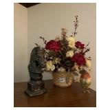 HORSE STATUE, SILK FLOWERS, ROSE EGG
