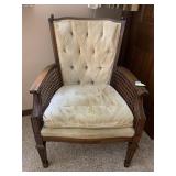VINTAGE CANED SIDE CHAIR UPHL. 25" H X 37" X 19"