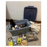 BIN W/ SHOE POLISH, DYE, TOTE, BRUSH
