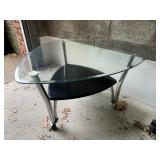 MCM TRIANGLE GLASS TOP TABLE W/ LOWER SHELF